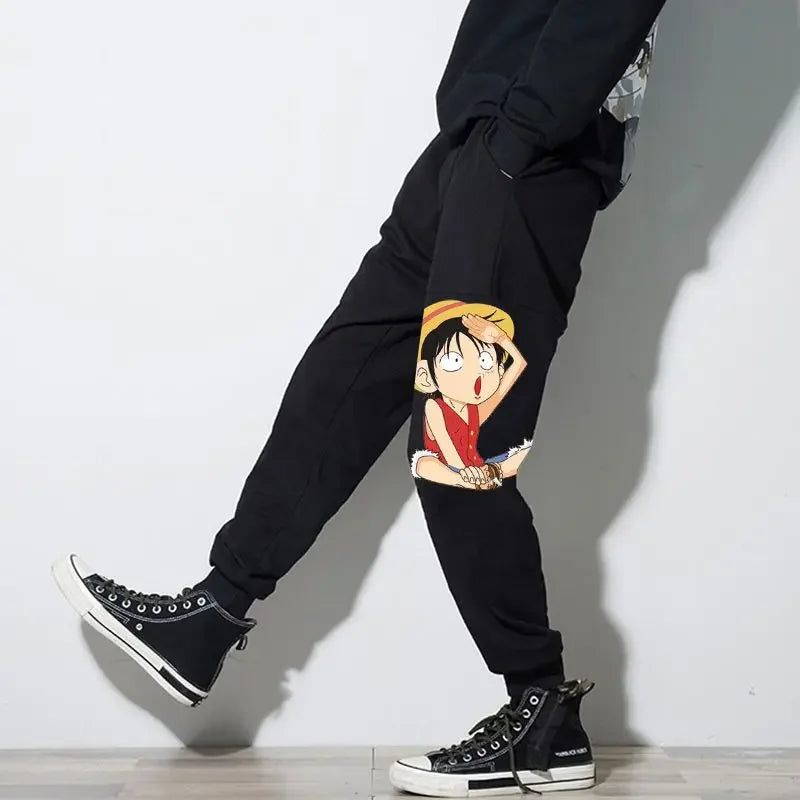 Plus size anime sweatpants, hip-hop style, 9-point, applique, men's.