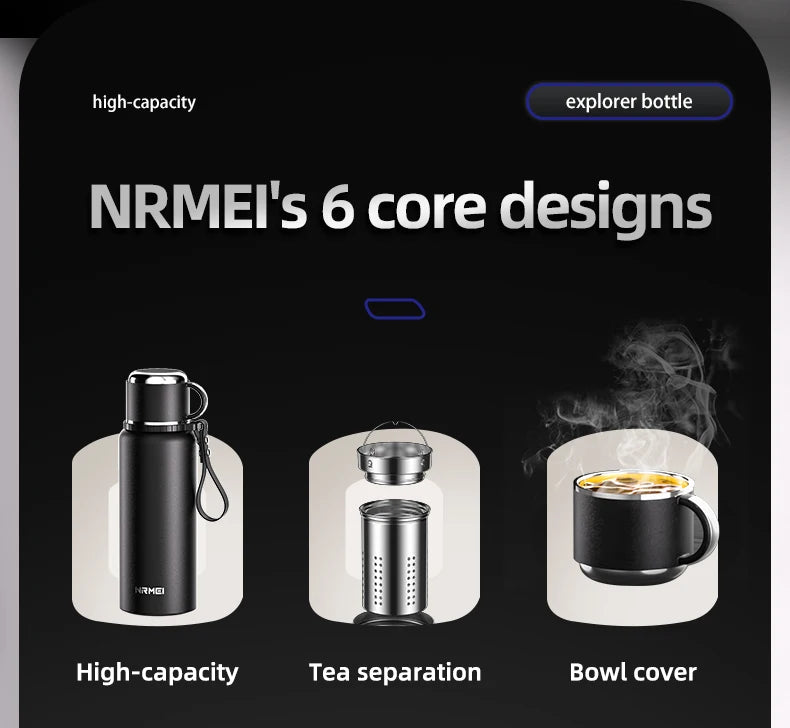 nRMei Hot/Cold Thermos Bottle, Stainless Steel, Digital Temperature, Tea Strainer, Rope