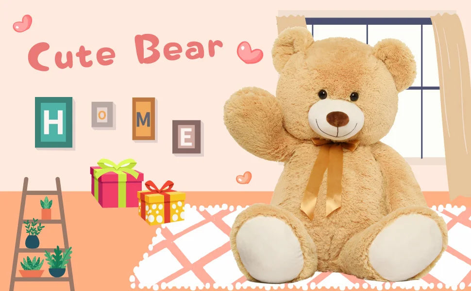 Giant Teddy Bear 52-inch: Plush, Light Brown - Valentine's Gift