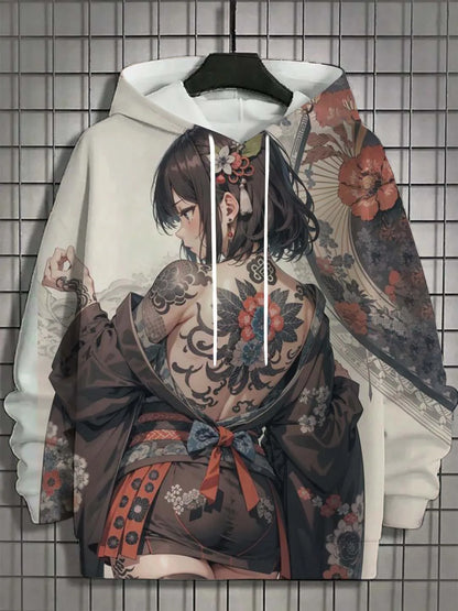 Men's 3D Printed Hoodie Bad Girl Tattoo Design Casual Hip Hop Pullover