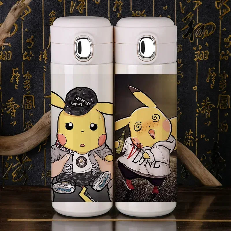 Pokemon Pikachu Thermos - Angled view, showcasing vibrant Pikachu artwork, 350ml capacity.