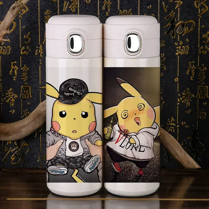 Pokemon Pikachu thermos, close-up of Pikachu's smiling face.