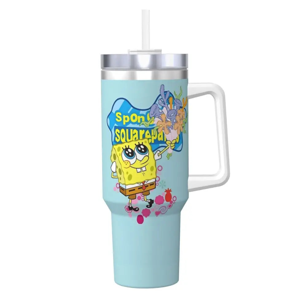 Stanley Tumbler 3D Funny Anime Stainless Steel Spongebob Cartoon Thermal Cup with Straw and Lid, Large Mug, Cold Drink Water Bottle, Owala Tumbler