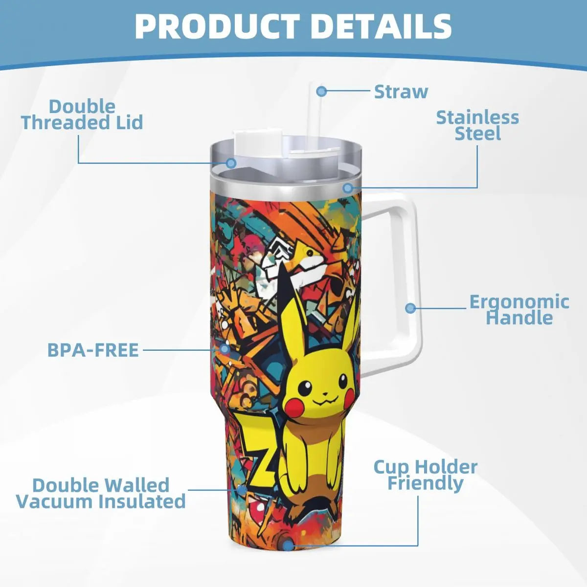 Hand holding the Pokémon Tumbler, showcasing its vibrant design and comfortable grip. Ideal for kids and adults. (Shows usage context and targets a wider audience)