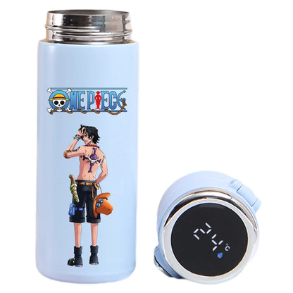 Smart thermos cup: One Piece Luffy, Uta, Yamato art, temperature indicator.