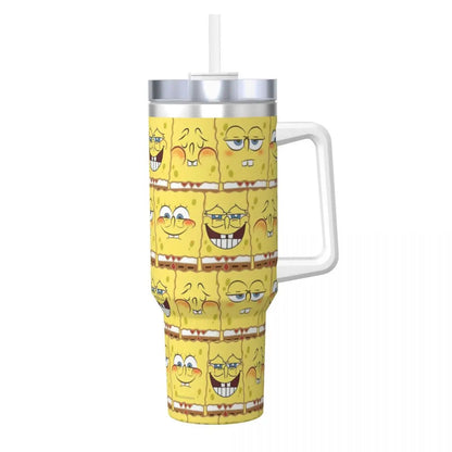 Stanley Tumbler 3D Funny Anime Stainless Steel Spongebob Cartoon Thermal Cup with Straw and Lid, Large Mug, Cold Drink Water Bottle, Owala Tumbler