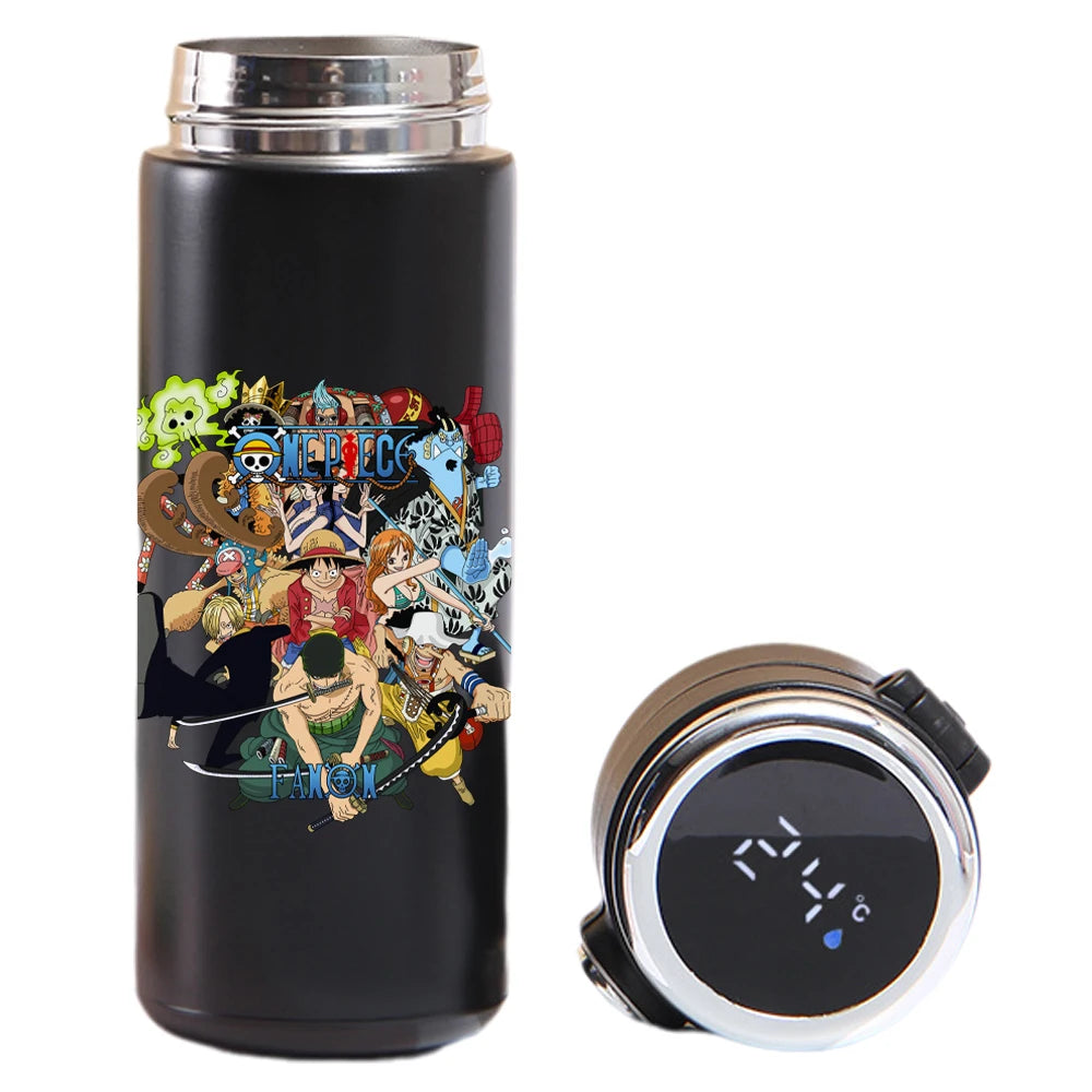 Smart thermos cup: One Piece Luffy, Uta, Yamato art, temperature indicator.