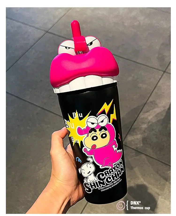 Stanley Tumbler Style Anime Crayon Shin-chan Vacuum Insulated Cup, 600ml Straw Mug, Kawaii Kids Flask Water Bottle, Gift Idea - Owala Tumbler Inspired