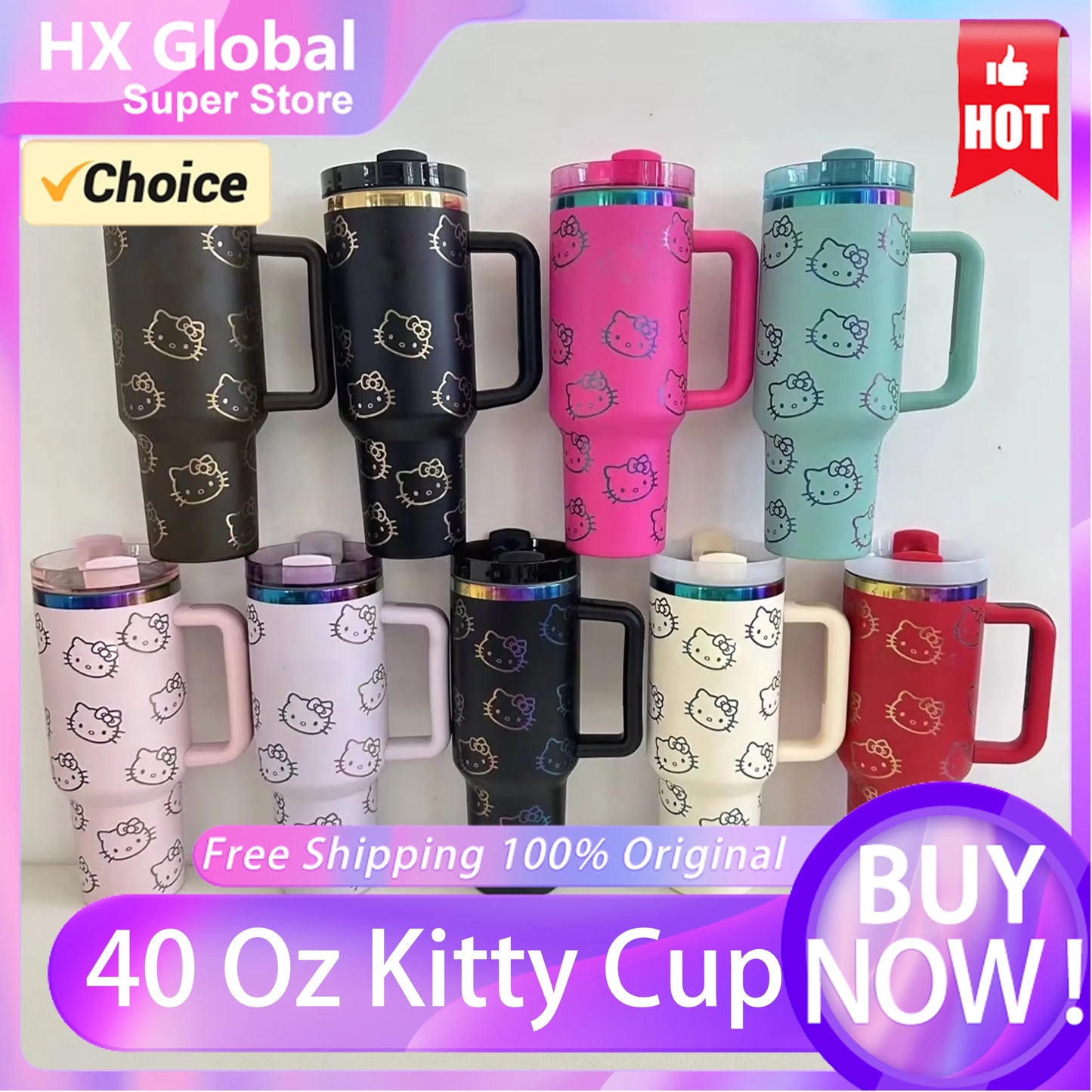 Hello Kitty 40oz Stainless Steel Tumbler with Handle and Straw - Christmas 2024