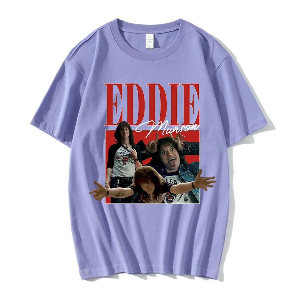 Stranger Things Eddie Munson T-shirt, front view, white background.