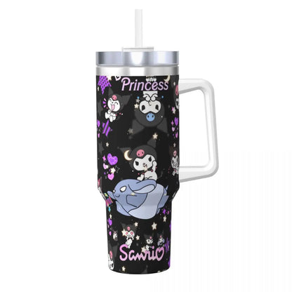 MINISO Kuromi Stainless Steel Tumbler | Sanrio Anime Insulated Travel Mug | Hot & Cold Drinks