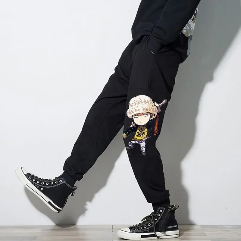 Loose anime sweatpants, plus size, men's, 9-point length, hip-hop, applique.