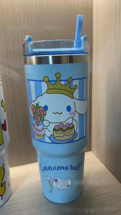 Sanrio 900ml thermos, Kuromi & Cinnamoroll design, 304 stainless steel.