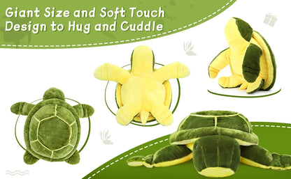 Large cuddly sea turtle stuffed animal, green, detailed shell pattern