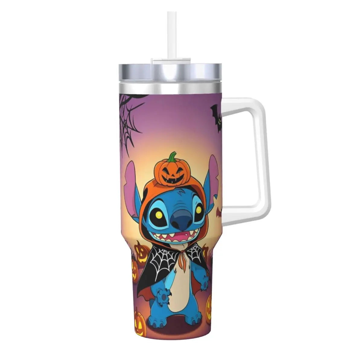 40oz Stitch Stainless Steel Tumbler with Straw & Lid - Cute Cartoon Anime Halloween Insulated Water Bottle Cup