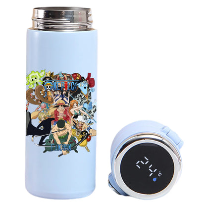 One Piece thermos: Luffy, Uta, Yamato design, smart temperature display.