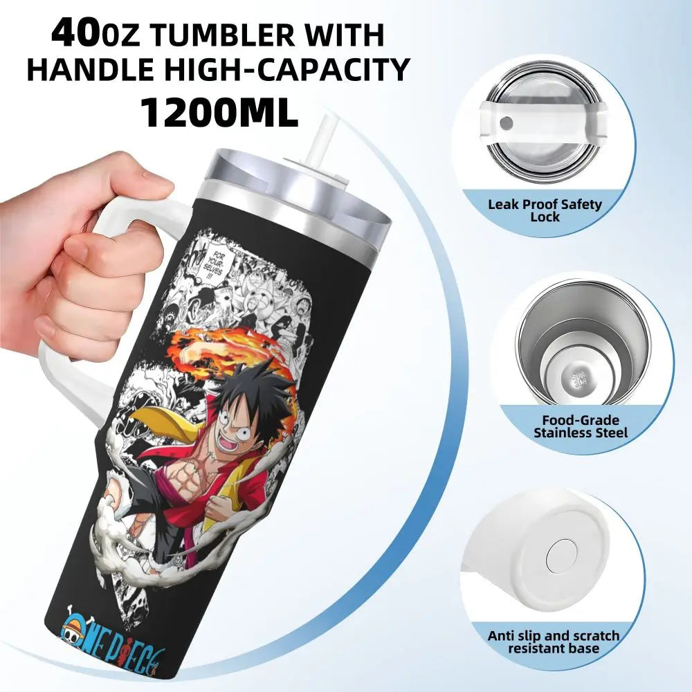 Stanley Tumbler Anime One Piece Stainless Steel Insulated Travel Mug, Large Capacity Leakproof Water Bottle, Hot & Cold Drinks