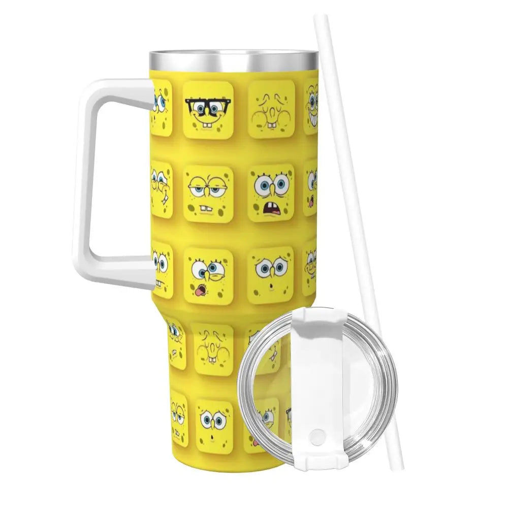 Stanley Tumbler 3D Funny Anime Stainless Steel Spongebob Cartoon Thermal Cup with Straw and Lid, Large Mug, Cold Drink Water Bottle, Owala Tumbler