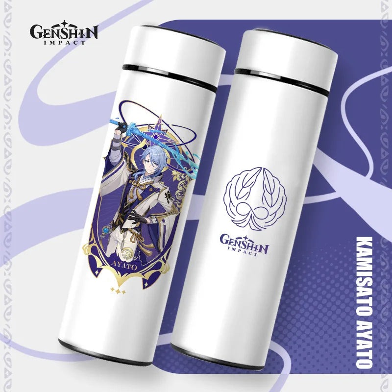 Genshin Impact Thermos Bottle, 4 Characters Design (Hutao, Klee, Beelzebul, Zhongli), Temperature Shown