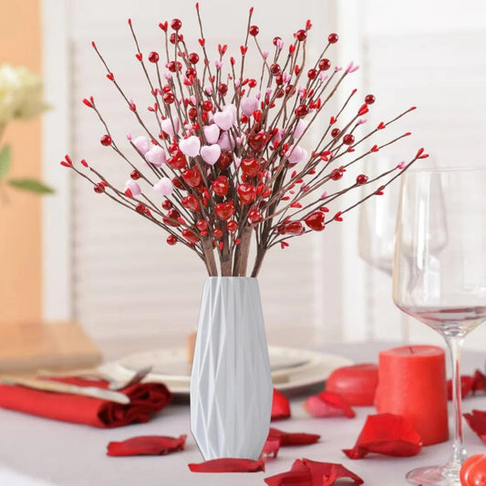 Set of 6 red artificial heart-shaped berry picks for Valentine's Day decoration