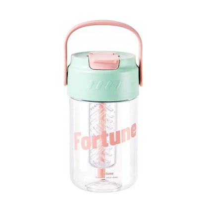 Eco-friendly pink water bottle, 600ml, with straw, spill-proof lid, and carry handle.