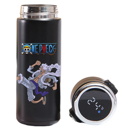 One Piece Luffy, Uta, Yamato thermos with digital temperature screen.