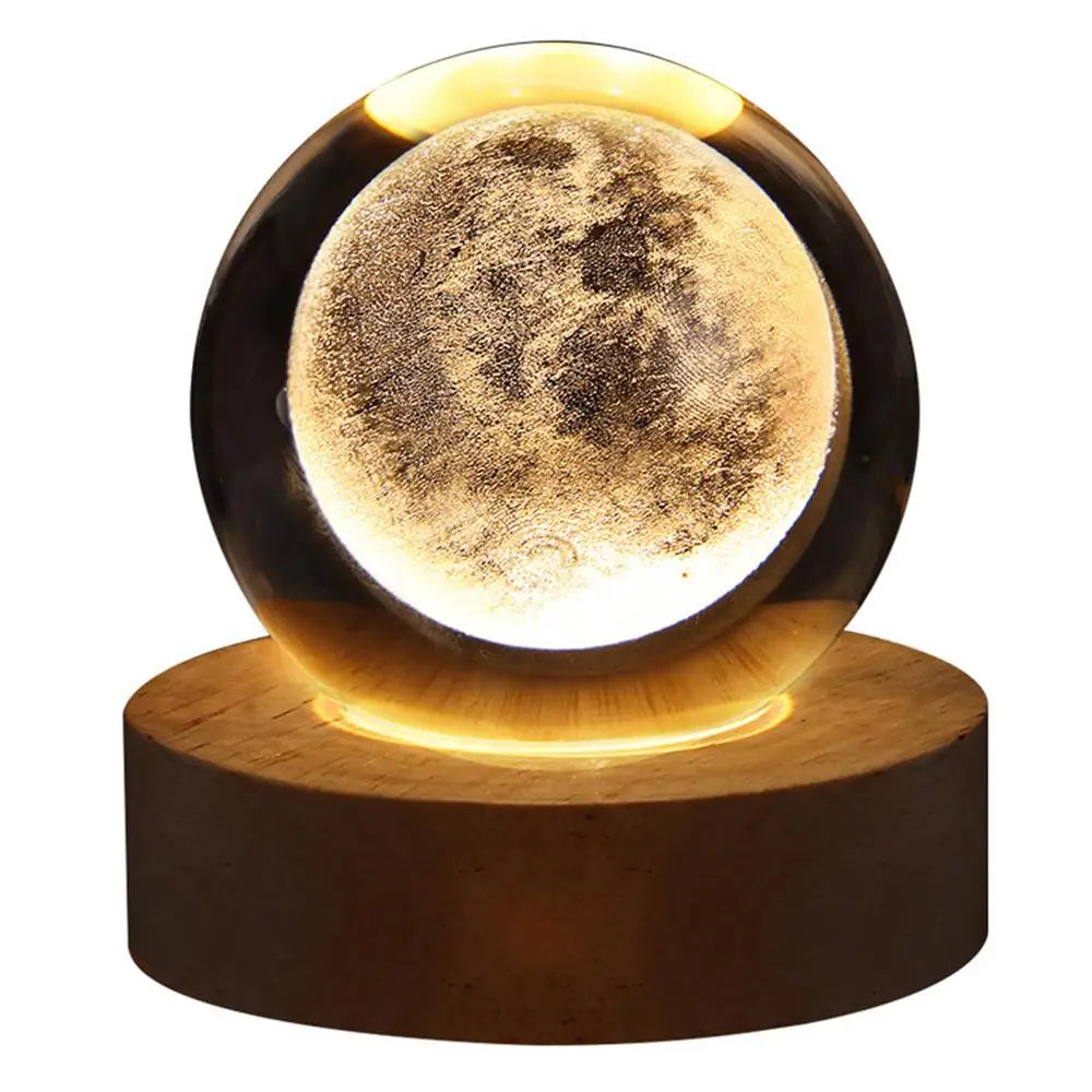 3D Moon in Crystal Ball Lamp, Powered On, Glowing Effect Shown