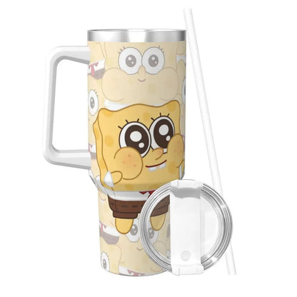 Stanley Tumbler 3D Funny Anime Stainless Steel Spongebob Cartoon Thermal Cup with Straw and Lid, Large Mug, Cold Drink Water Bottle, Owala Tumbler