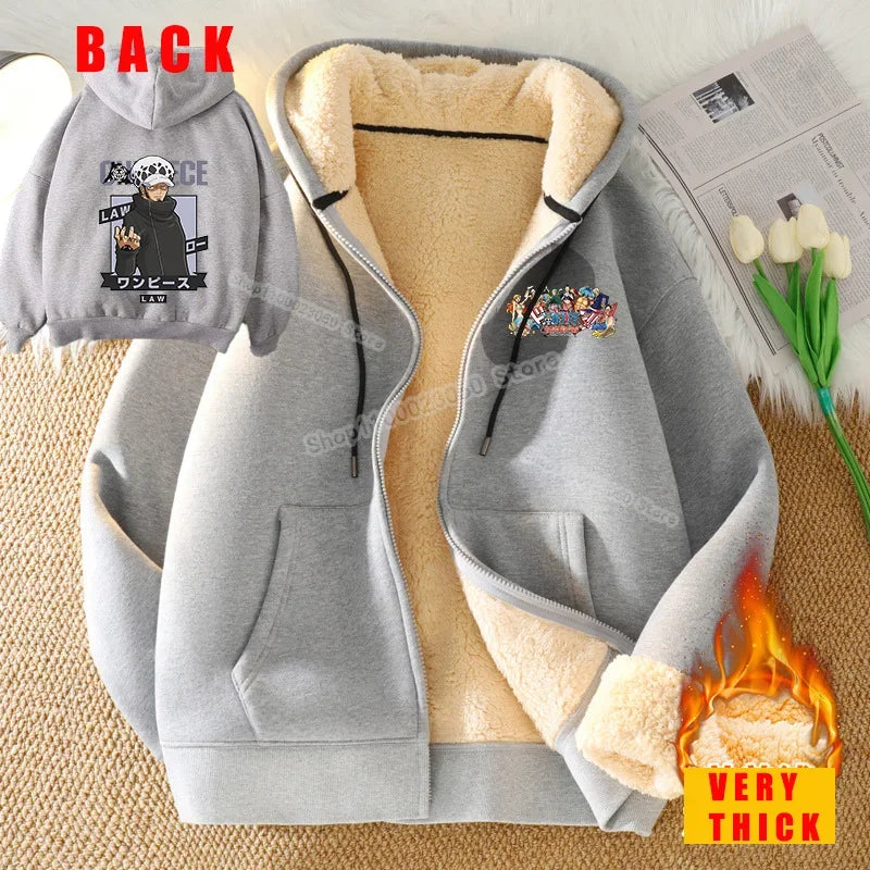 Men's Fleece Hoodie - Full View, Luffy One Piece