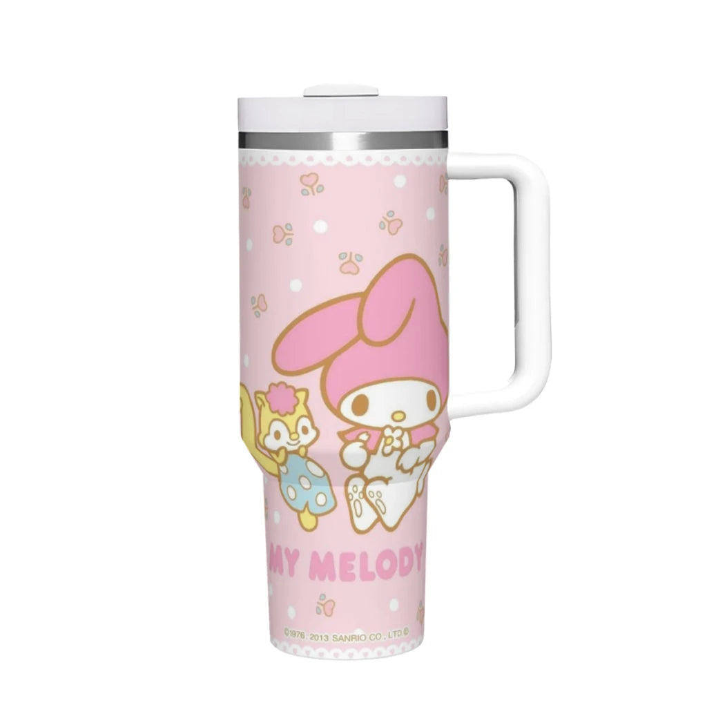 Sanrio Hello Kitty tumbler, 40oz, insulated stainless steel, handle, straw included.