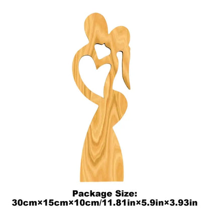 Wooden couple statue, close-up of intricate hand-carved details, Valentine's Day.