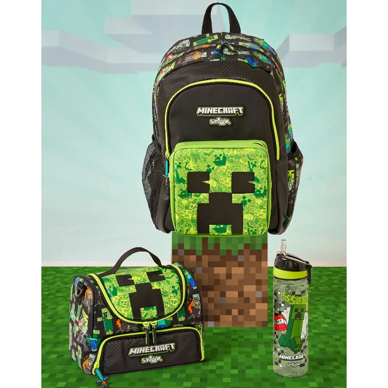 Minecraft Smiggle school backpack with adjustable straps and multiple compartments