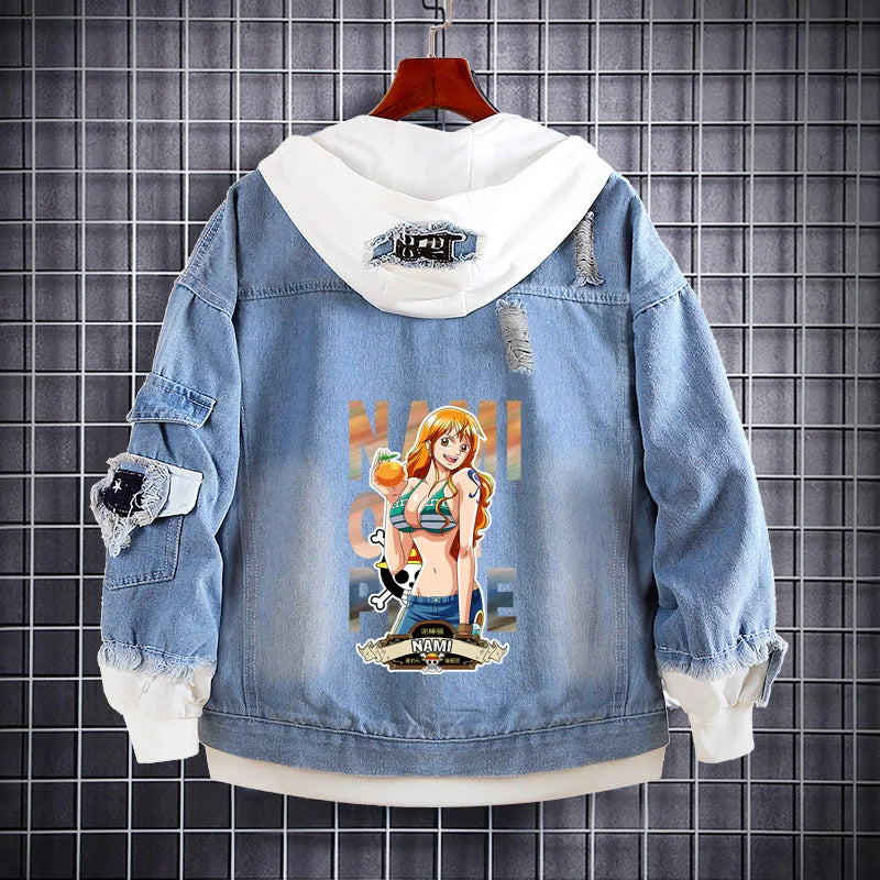 Ace One Piece Denim Jacket Character Print