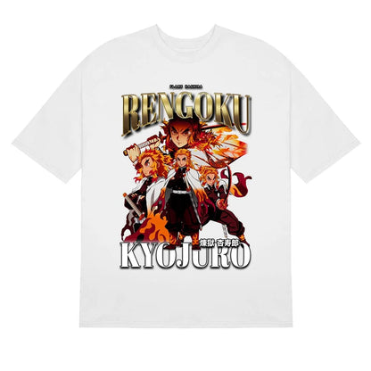 Demon Slayer T-Shirt, Rengoku Kyojuro design, back view with detailed artwork.