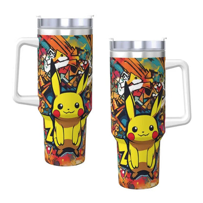 Pokémon Stainless Steel Tumbler with Straw & Lid | Insulated Travel Mug | Anime Cartoon Water Bottle