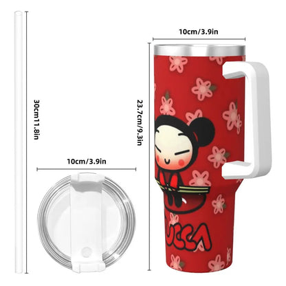 40oz Pucca tumbler, yellow, stainless steel, insulated, handle & straw included.