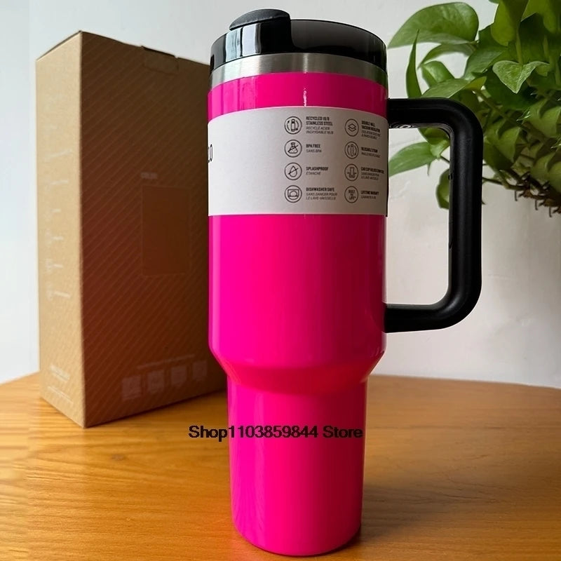 Stainless Steel Tumbler 40 oz with Straw, Pink