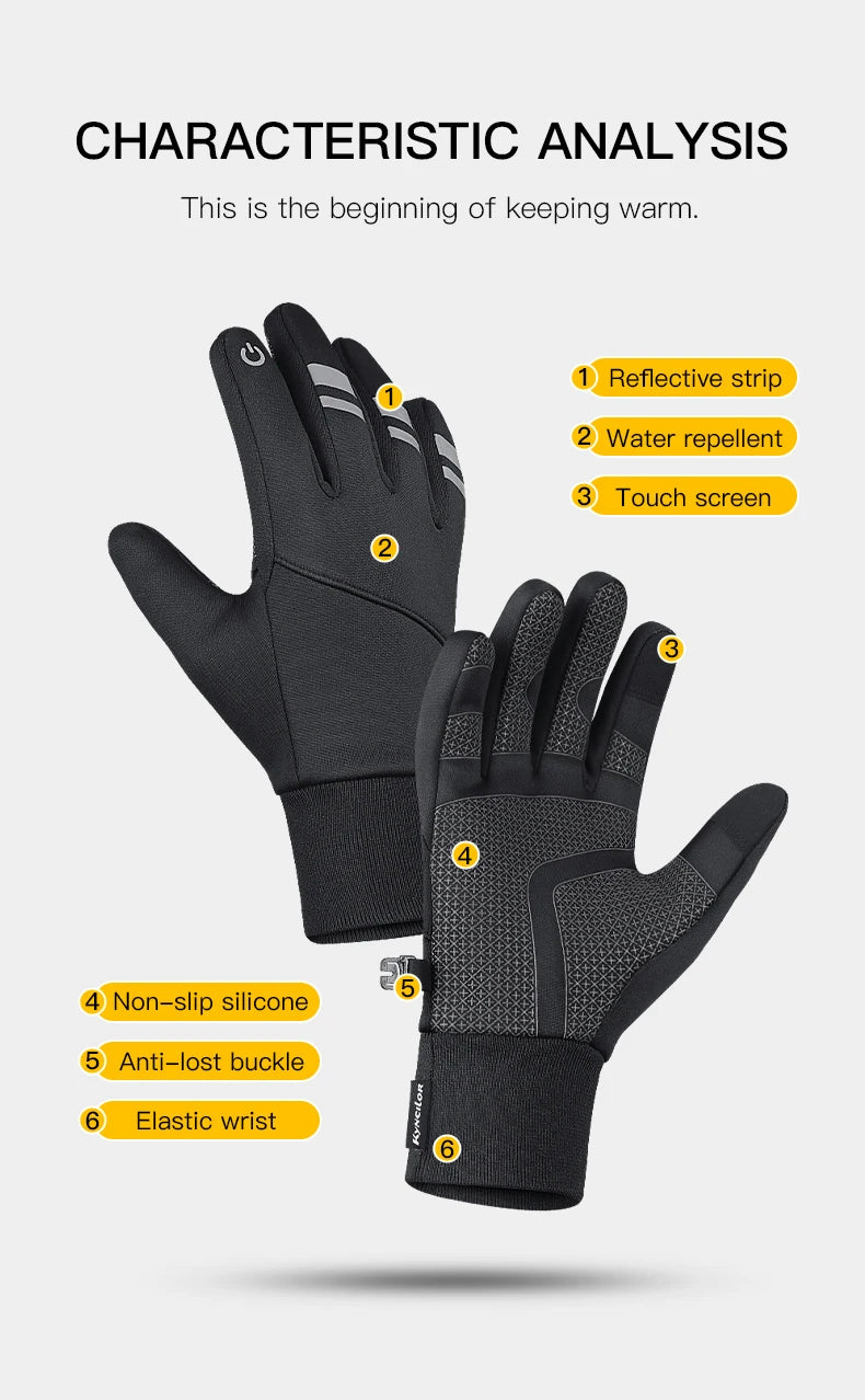 Kyncilor Winter Sport Gloves - Black, Full Finger with Palm Grip.