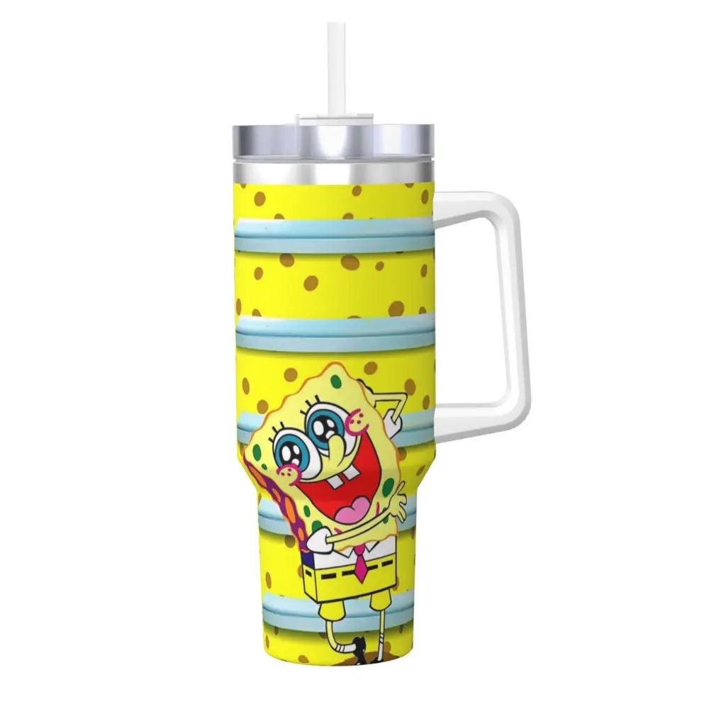 Stanley Tumbler 3D Funny Anime Stainless Steel Spongebob Cartoon Thermal Cup with Straw and Lid, Large Mug, Cold Drink Water Bottle, Owala Tumbler