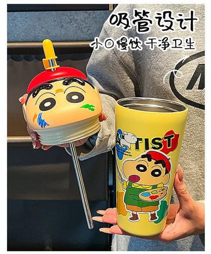 Stanley Tumbler Style Anime Crayon Shin-chan Vacuum Insulated Cup, 600ml Straw Mug, Kawaii Kids Flask Water Bottle, Gift Idea - Owala Tumbler Inspired