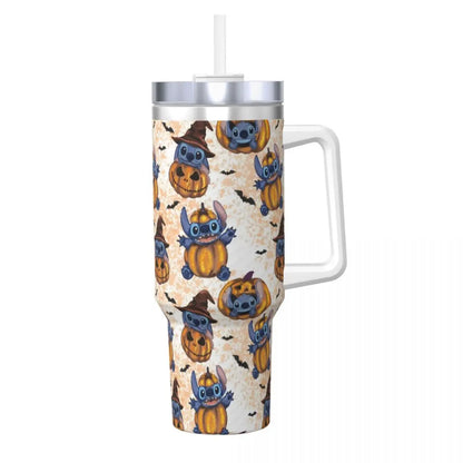 40oz Stitch Stainless Steel Tumbler with Straw & Lid - Cute Cartoon Anime Halloween Insulated Water Bottle Cup