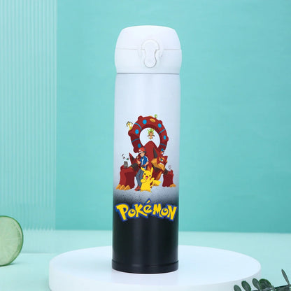 Pokemon thermos, blue to pink gradient, stainless steel.