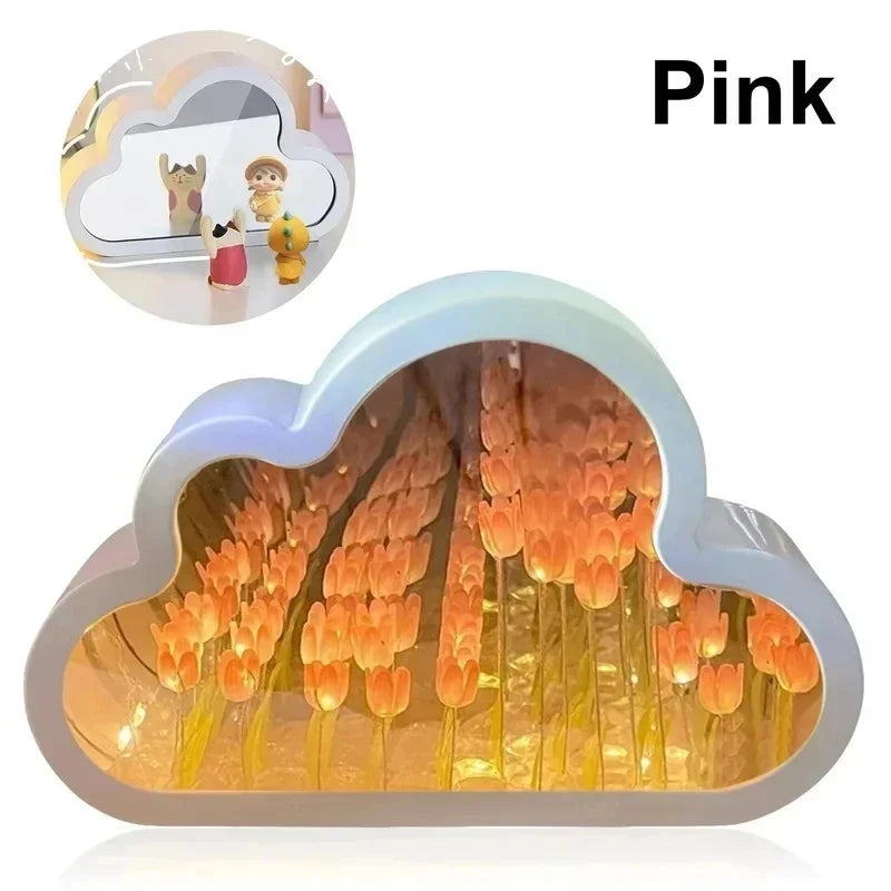 Pink Cloud Tulip Night Light - DIY Mirror Lamp, Romantic Gift