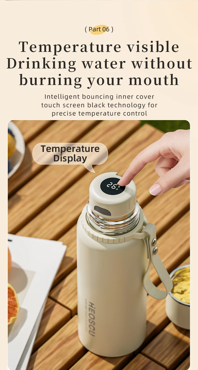 Stainless Steel Thermal Bottle, 500ml, Temperature Screen & Tea Strainer