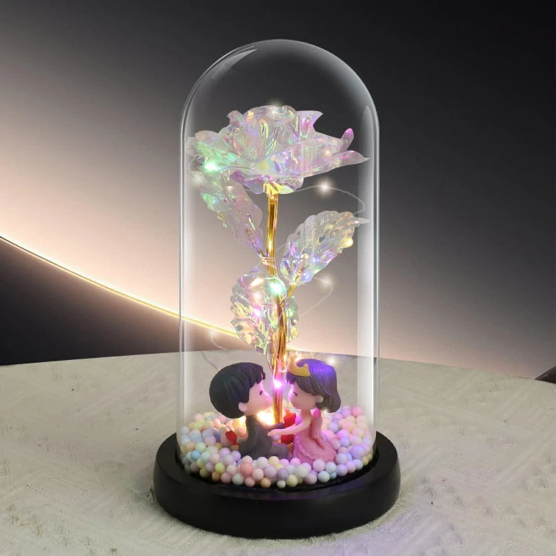 Beauty and the Beast style rose, LED lit glass dome, forever rose.