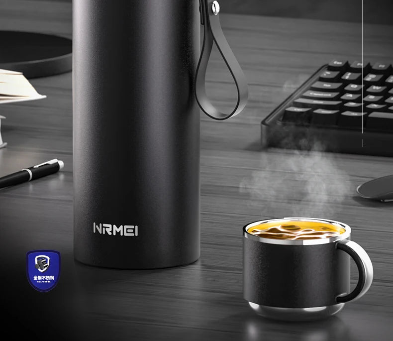 nRMei Stainless Steel Thermos, Temperature Display, Lifting Rope, Tea Filter, Beverages