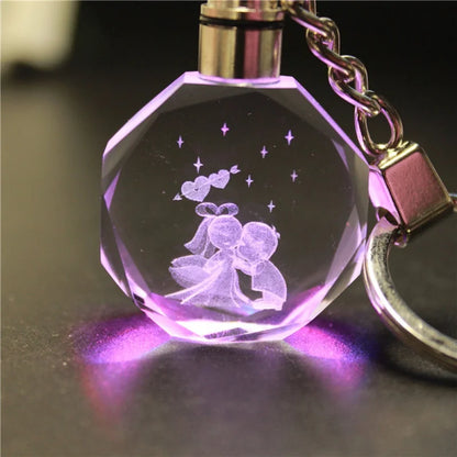 Crystal Keychain Heart, 3D Engraved, Glowing, Valentine's Gift