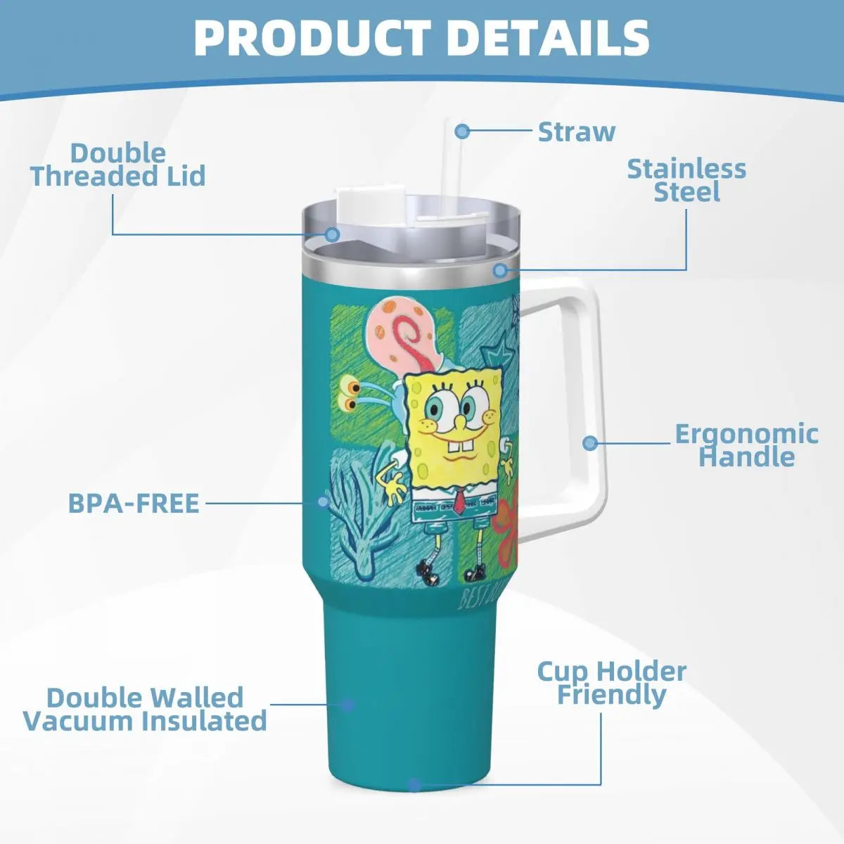 3D Spongebob Tumbler: Ice cubes in tumbler showcasing insulation capabilities.