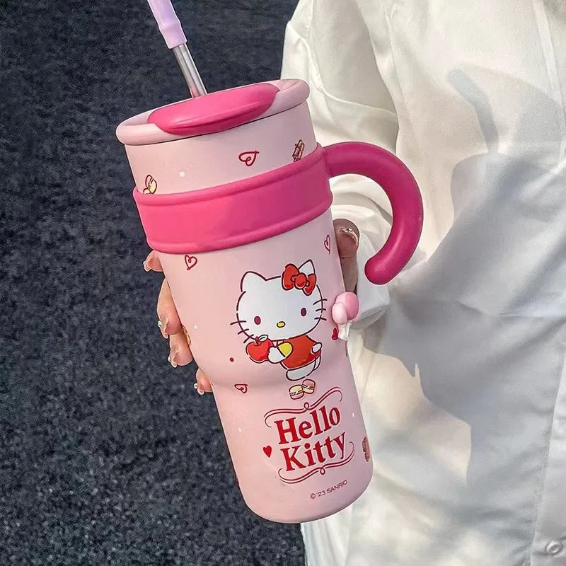 Sanrio Water Bottle 1200ml, Cute Hello Kitty Kuromi Cinnamoroll Melody Stainless Steel Insulated Tumbler with Straw, Gift Idea, Stanley Tumbler Style