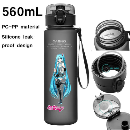 Hot selling Miniso Hatsune Miku cartoon anime large capacity portable plastic sports water bottle cute water bottle beautiful